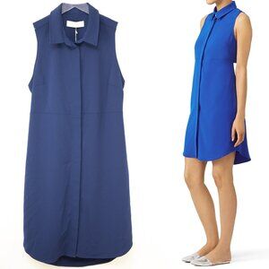 Amanda Uprichard Logan Shirt Dress Mini Open Back Sleeveless Blue Size Large New